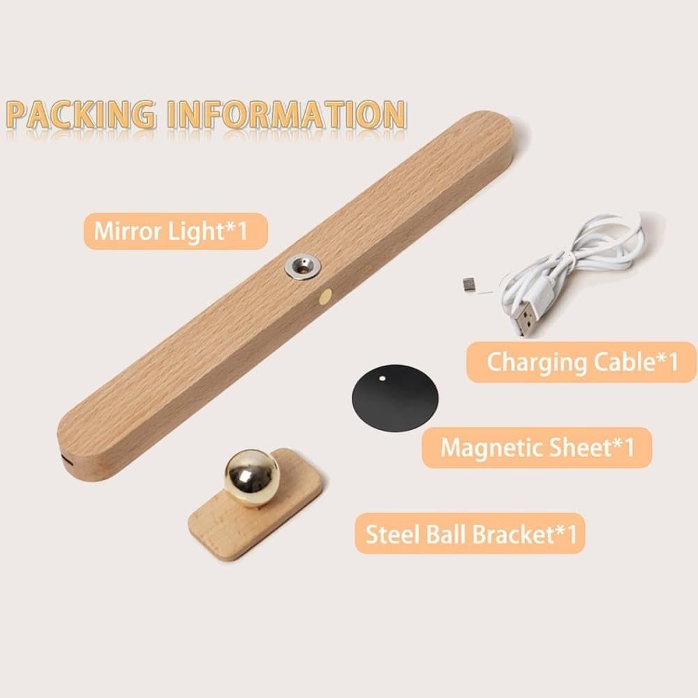 Wooden LED Wall Lamp 360 Degree Rotatable Magnetic Dimmable Night Light with USB Charging, Decorative Indoor Lighting for Home