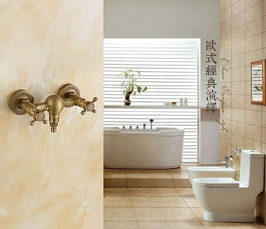 Brass Bathtub Faucet with Antique Finish – Wall-Mounted Hot & Cold Water Faucet for Bathroom and Shower