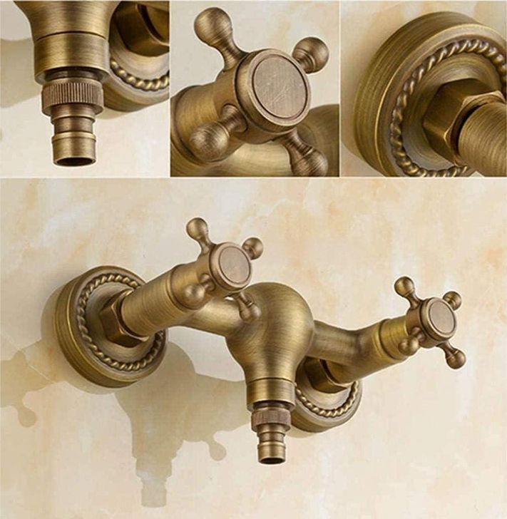 Brass Bathtub Faucet with Antique Finish – Wall-Mounted Hot & Cold Water Faucet for Bathroom and Shower