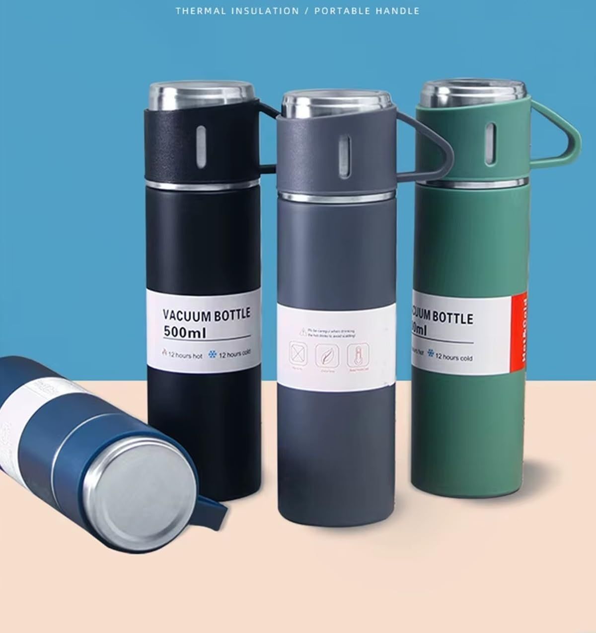 Stainless Steel Vacuum Flask Gift Set with 2 Sharing Cups — 500ml Double-Wall Insulated Bottle | 12H Hot, 24H Cold | Coffee & Tea Travel Mug | Father's Day Birthday Gift - Pink - Size 500ml