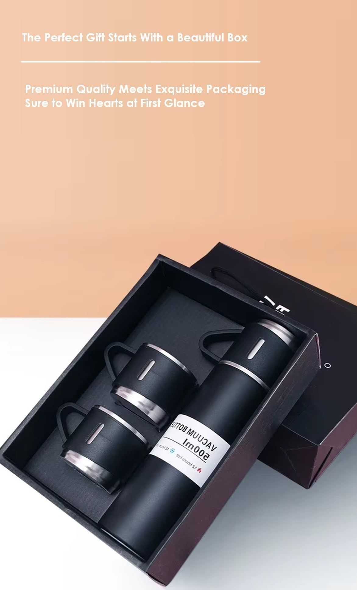 Stainless Steel Vacuum Flask Gift Set with 2 Sharing Cups — 500ml Double-Wall Insulated Bottle | 12H Hot, 24H Cold | Coffee & Tea Travel Mug | Father's Day Birthday Gift - Pink - Size 500ml