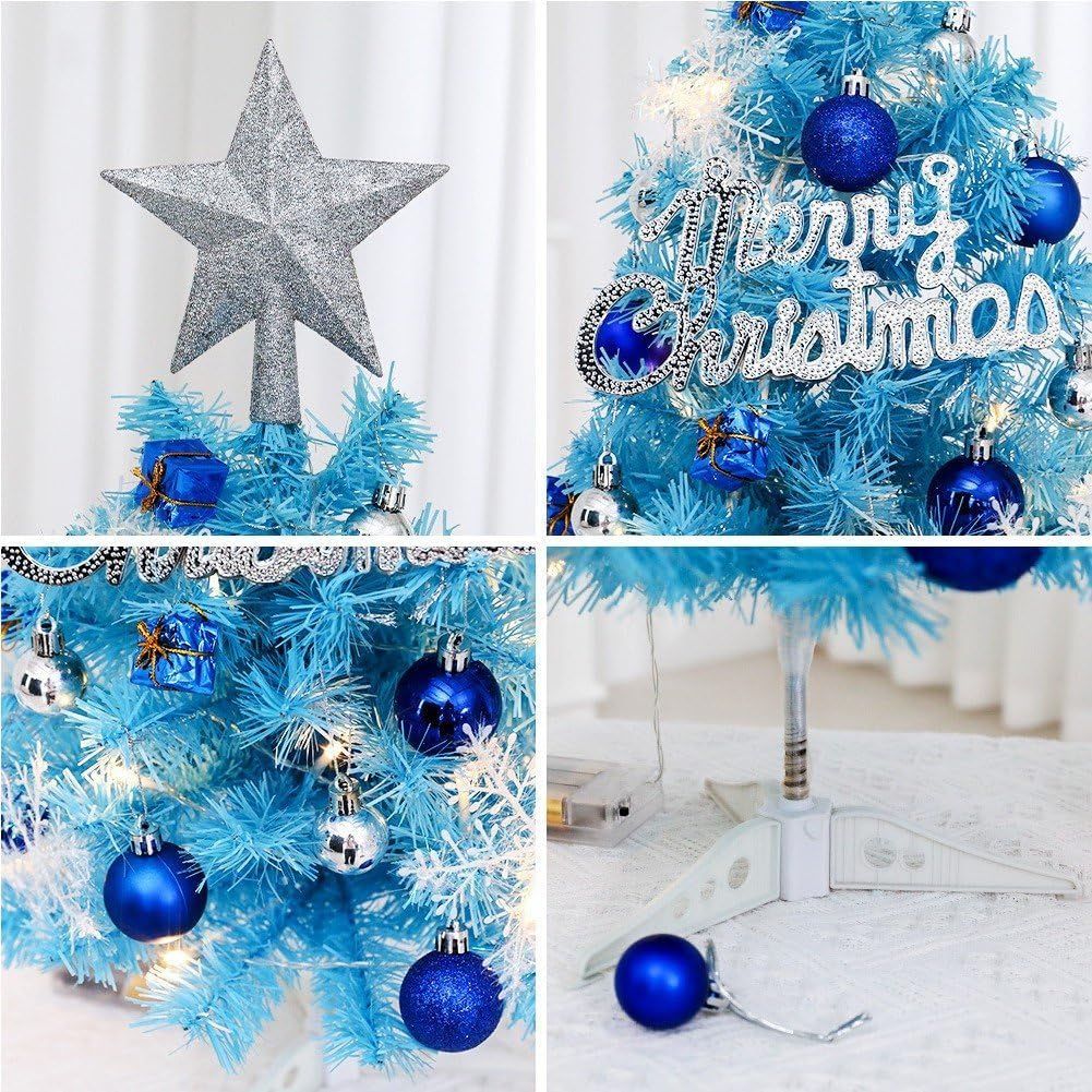 Mini Christmas Tree, Small Artificial Xmas Tree – Perfect for Christmas Decor, Home Decor, Tabletop Display, Office Desk, Party Centerpiece, Windowsill, Mantel, and Year-Round Festive Setting - Blue - Size 45cm