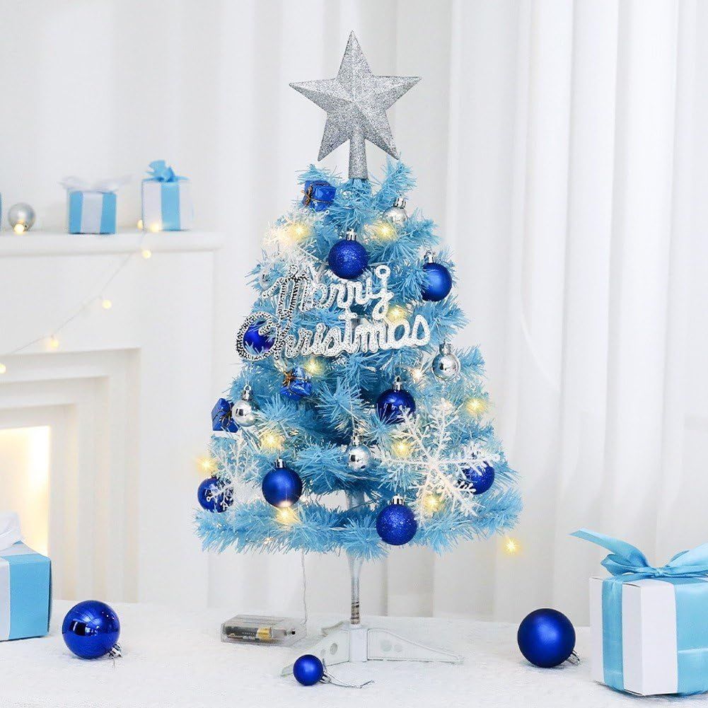 Mini Christmas Tree, Small Artificial Xmas Tree – Perfect for Christmas Decor, Home Decor, Tabletop Display, Office Desk, Party Centerpiece, Windowsill, Mantel, and Year-Round Festive Setting - Blue - Size 60cm