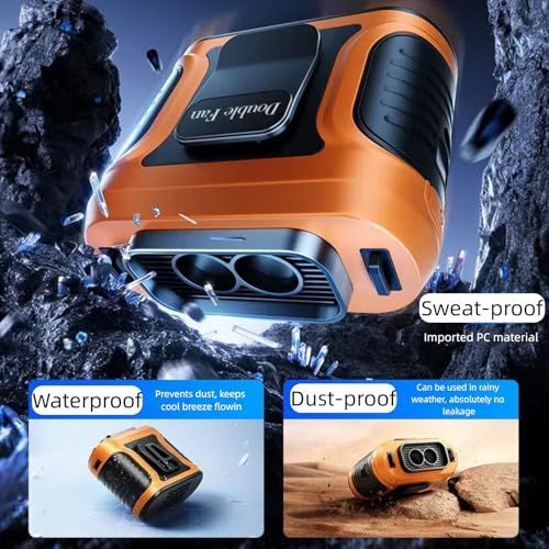 Clip Fan Portable Waist Clip Fan & Neck Fan, Dual Air Vents Strong Airflow Intelligent Digital Display Rechargeable, Wearable Cooling Fan for Outdoor Sports, Travel, Office, and Home Use - Green - Size 10.7*9.5cm