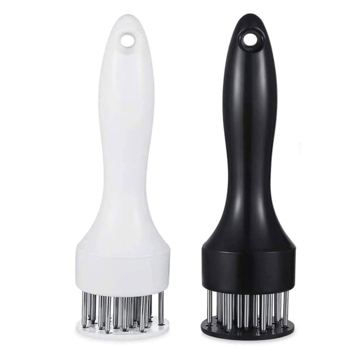 Meat Tenderizer Set with Stainless Steel Needles – 2-Piece Kitchen Tool for Marinating & Cooking Beef, Chicken, Pork, Fish (Black & White)