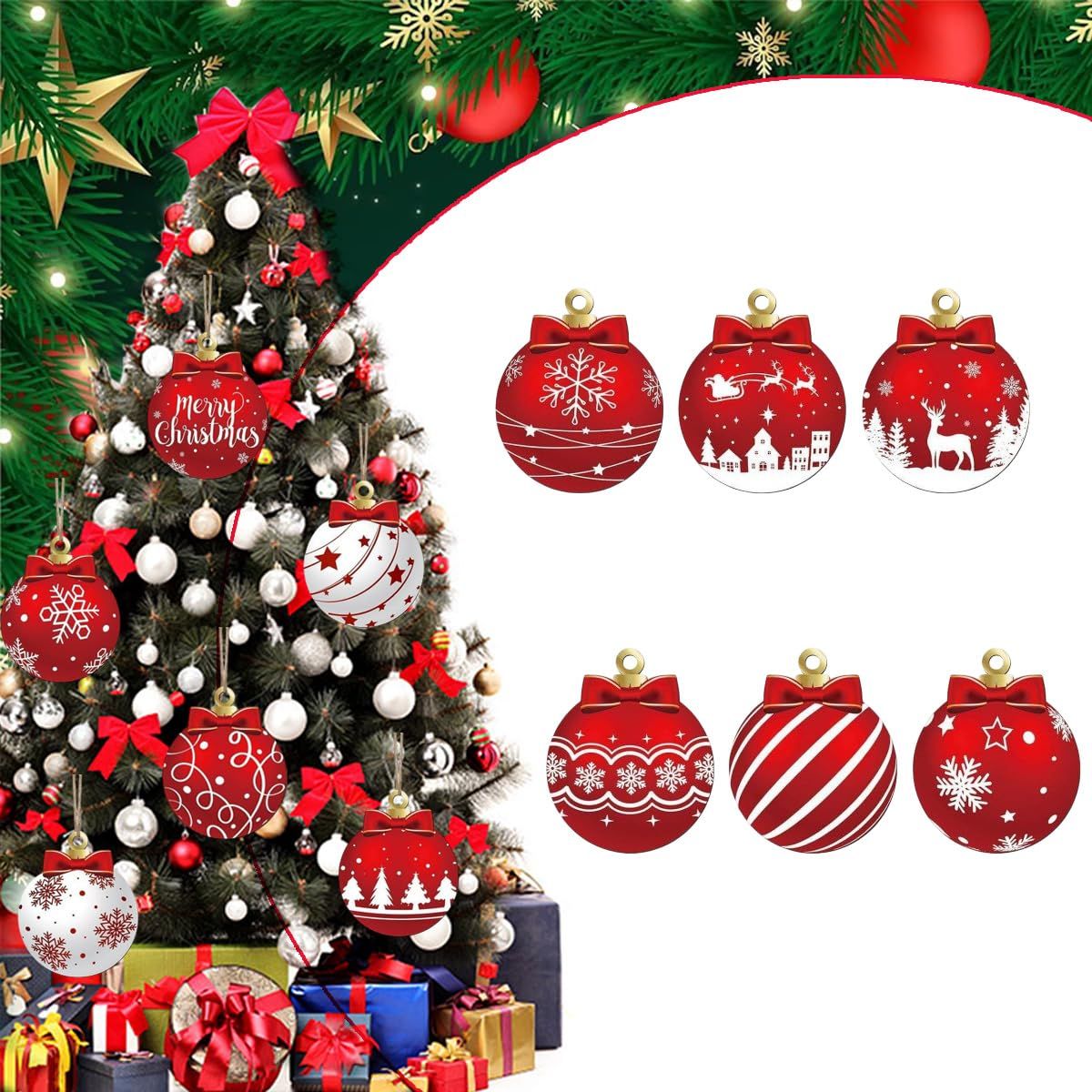 Festive Christmas Tree Ornaments For Holiday Home Party Decoration And Xmas Tree Hanging (red)