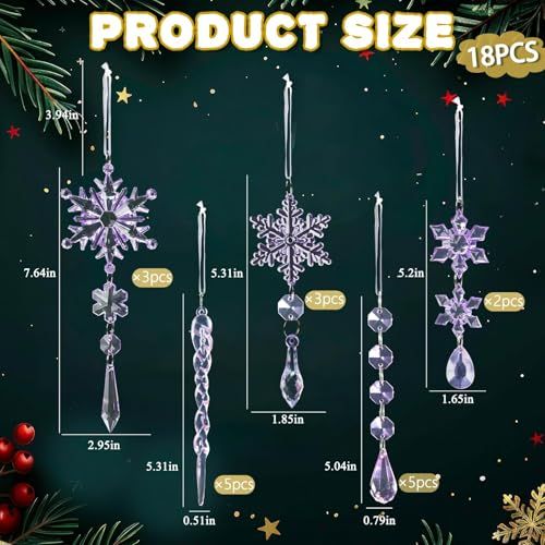 36PCS Acrylic Christmas Snowflake & Icicle Ornaments for Xmas Tree, Parties & Decor (light purple)