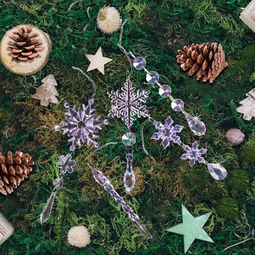 36PCS Acrylic Christmas Snowflake & Icicle Ornaments for Xmas Tree, Parties & Decor (light purple)