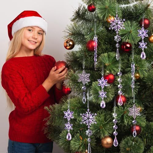 36PCS Acrylic Christmas Snowflake & Icicle Ornaments for Xmas Tree, Parties & Decor (light purple)