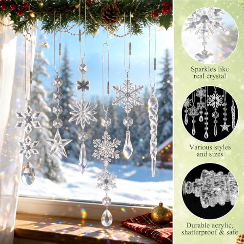 18-Count Clear Acrylic Christmas Ornaments for Tree, Holiday Party, New Year Decor (clear)