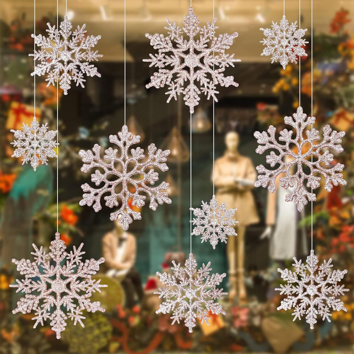 Sparkling Snowflake Ornaments for Christmas Tree, Window & Winter Holiday Party Decorations (Champagne)