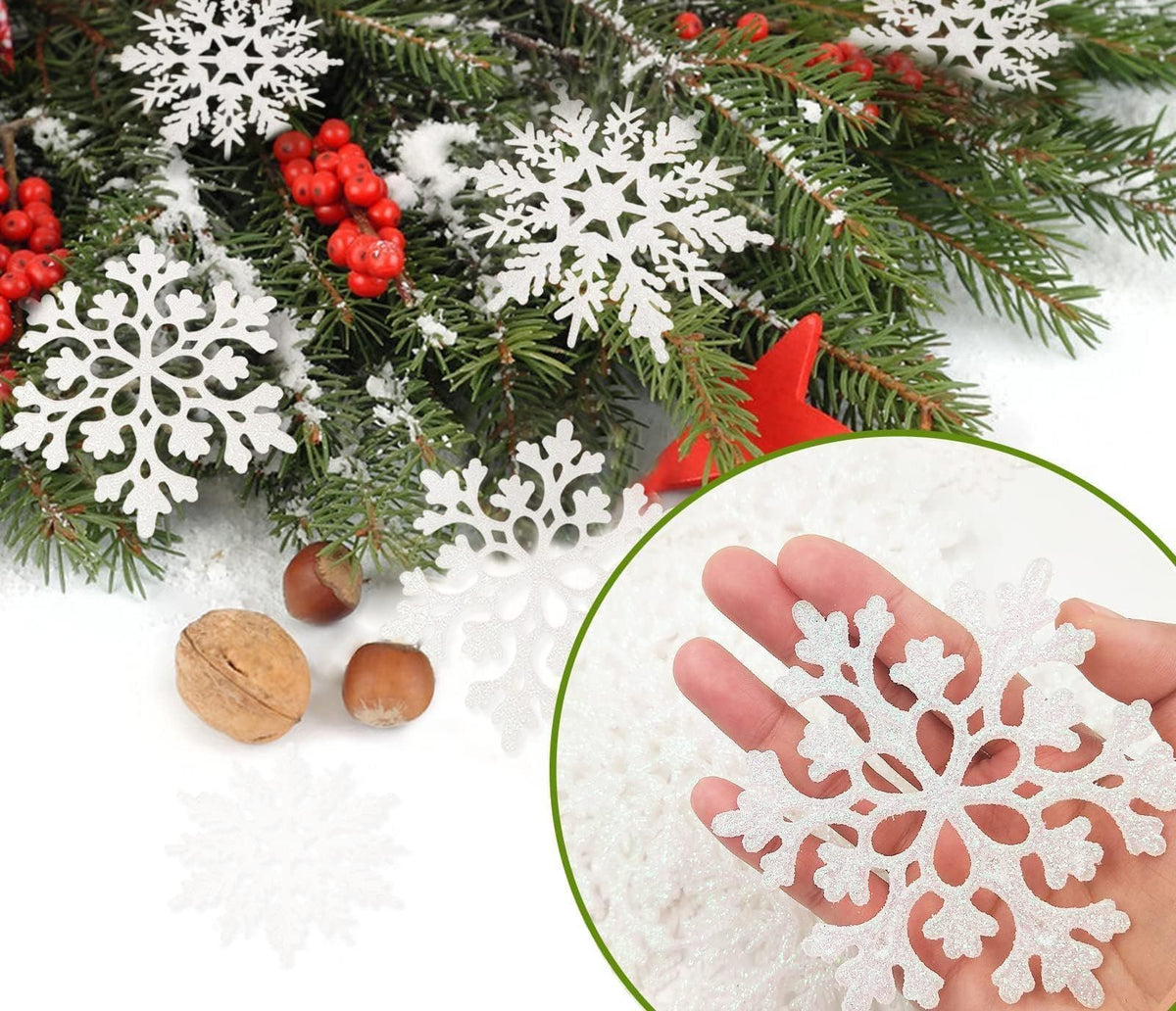 Festive Snowflake Ornaments for Christmas Tree Decor, Winter Holiday Party & Home Decoration (White)