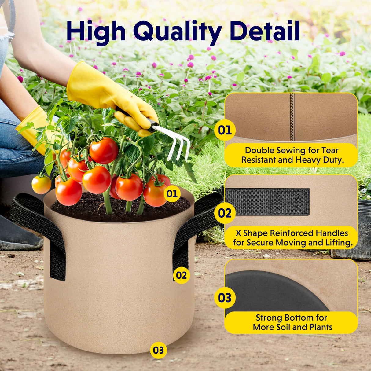 10-Pack 2-Gallon Fabric Grow Bags – Heavy-Duty Breathable Non-Woven Plant Pots with Handles for Vegetables, Herbs, Flowers (Camel)