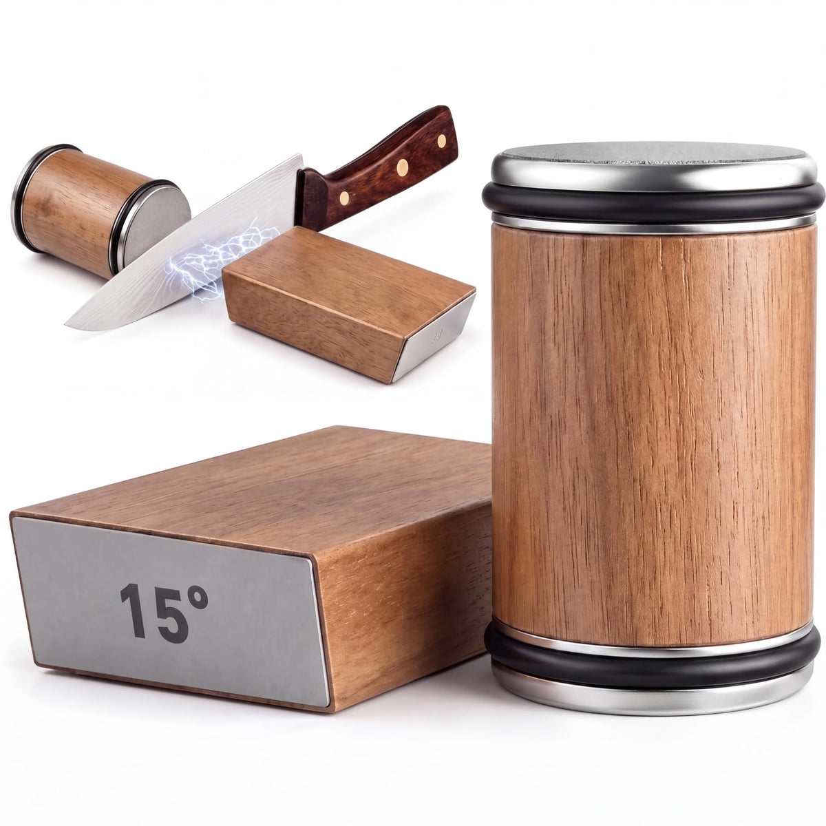 2-in-1 Knife Sharpener Set for Home & Kitchen, Sharpens Blades Fast & Easy (brown)