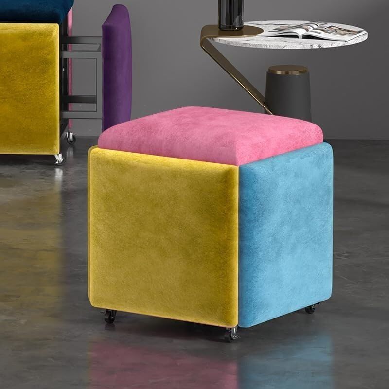 Stool, 5 in 1 Nesting Ottoman Stool with Swivel Casters Stackable Cube Square Sofa Vanity Movable Footstool for Living Room Bedroom(Purple)