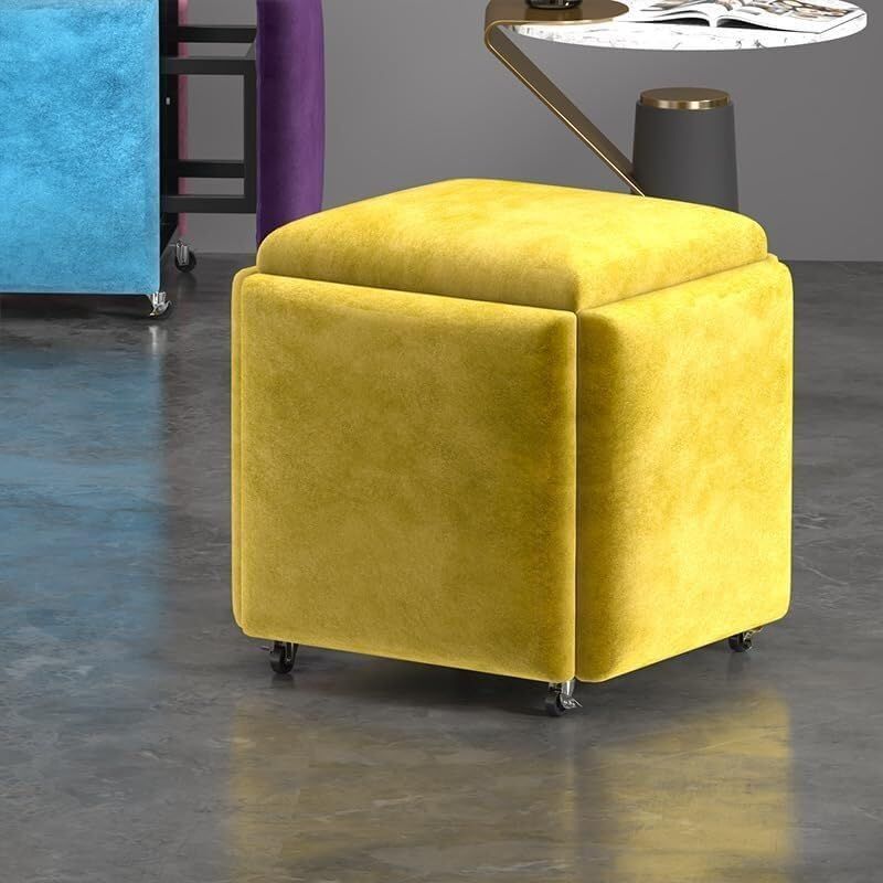 Stool, 5 in 1 Nesting Ottoman Stool with Swivel Casters Stackable Cube Square Sofa Vanity Movable Footstool for Living Room Bedroom(Dark Blue)