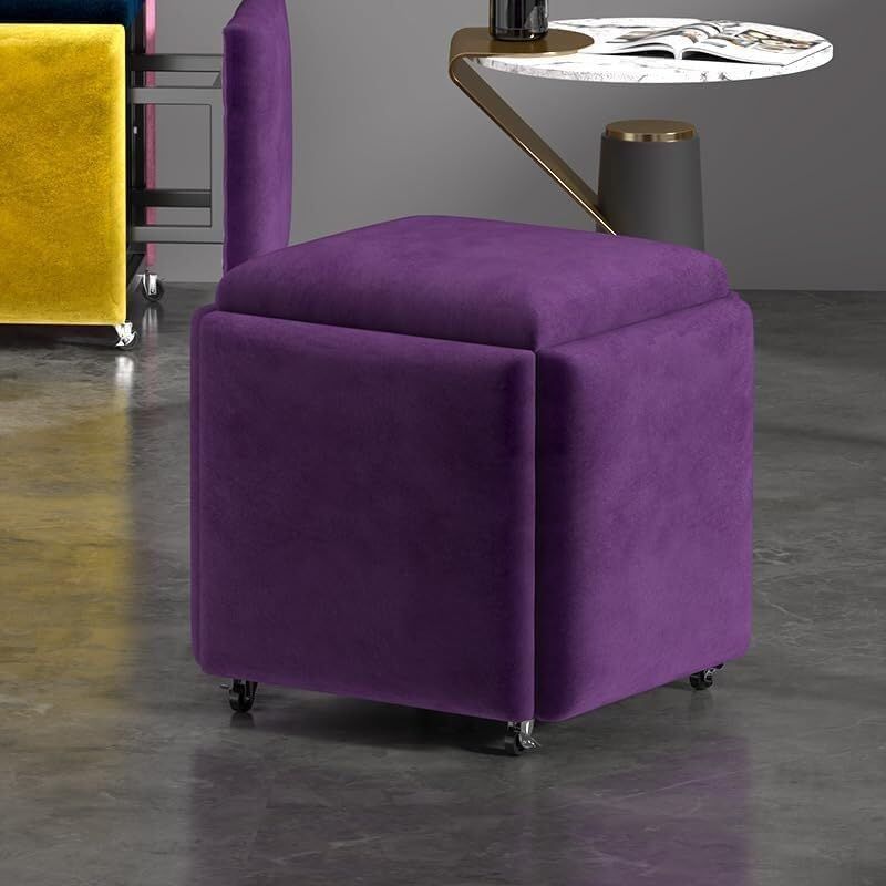 Stool, 5 in 1 Nesting Ottoman Stool with Swivel Casters Stackable Cube Square Sofa Vanity Movable Footstool for Living Room Bedroom(Dark Blue)