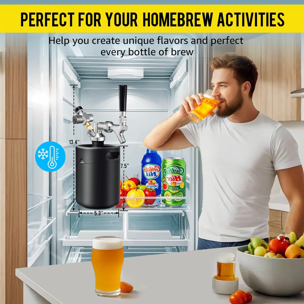 Mini Keg Growler Tap System, 64OZ Pressurized Stainless Steel Beer Keg
Durable Beer Dispenser System, with CO2 Regulator &Self-Closing Faucet, Portable, Keep Fresh, for Homebrew Draft Beer(Black)