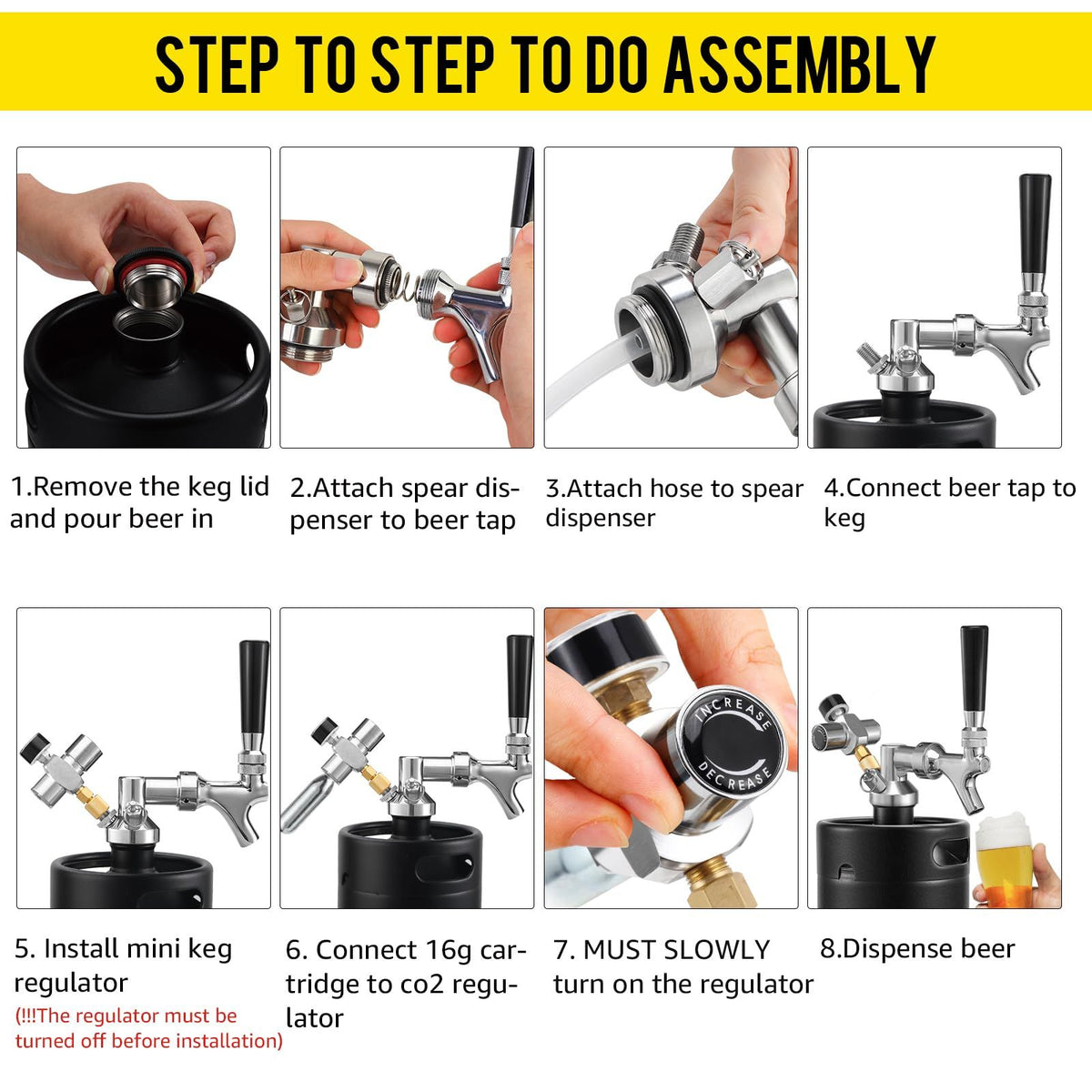 Mini Keg Growler Tap System, 64OZ Pressurized Stainless Steel Beer Keg
Durable Beer Dispenser System, with CO2 Regulator &Self-Closing Faucet, Portable, Keep Fresh, for Homebrew Draft Beer(Black)