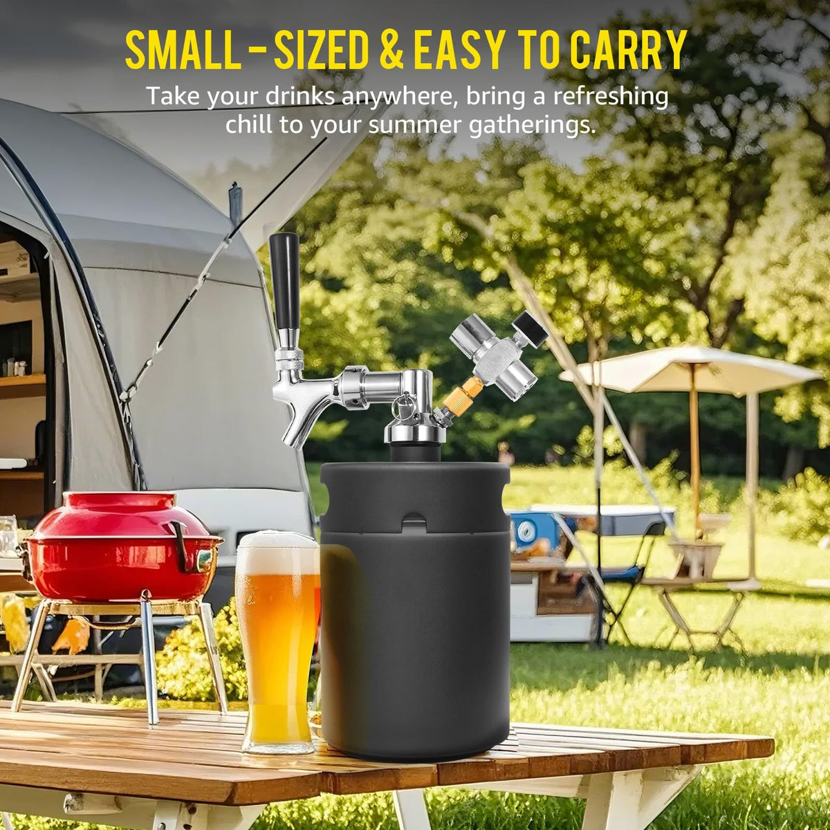 Mini Keg Growler Tap System, 64OZ Pressurized Stainless Steel Beer Keg
Durable Beer Dispenser System, with CO2 Regulator &Self-Closing Faucet, Portable, Keep Fresh, for Homebrew Draft Beer(silver)