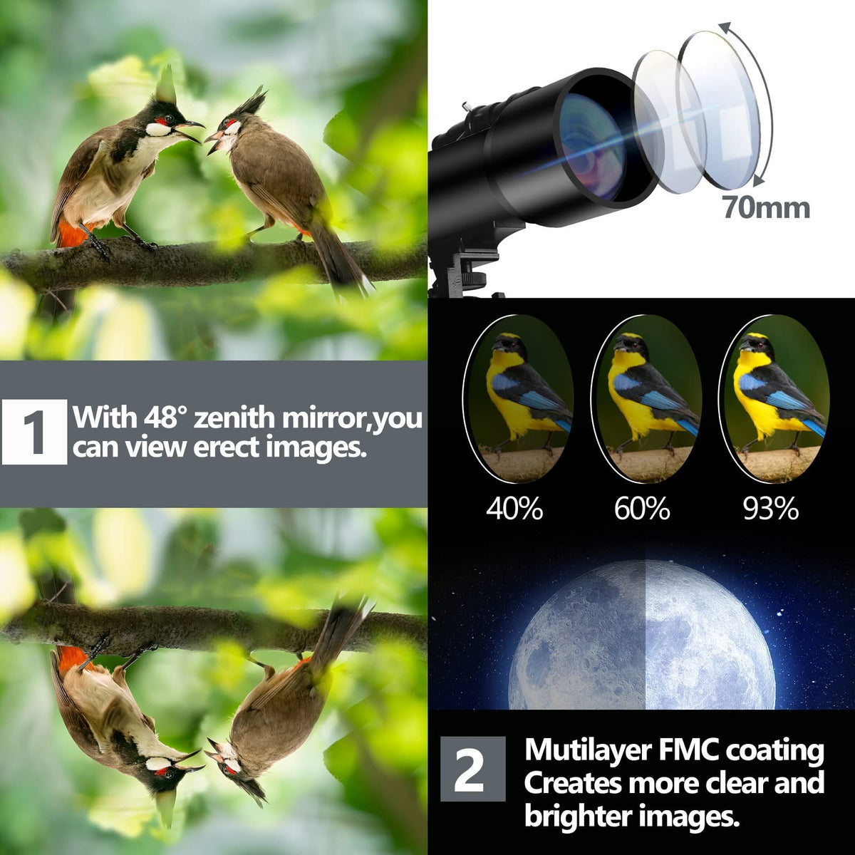 Telescope for Adult, 70mm Aperture 400mm Portable Telescope with Tripod, Finder Scope, Phone Adapter, Carrying Bag, Astronomical Refractors Telescopes for Kids Beginners Adults(White)