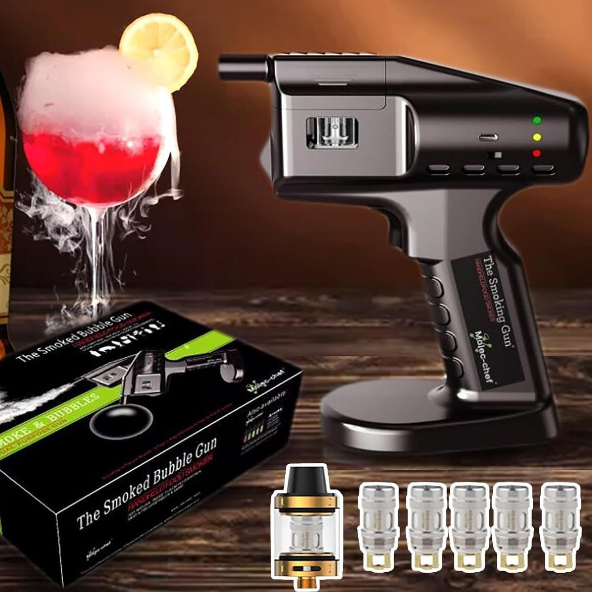 Cocktail Smoker Kit, for Smoke DIY Tools Set USB Charging Bubble Machine for Cocktail Drink, Outdoor BBQ & Home(Black)