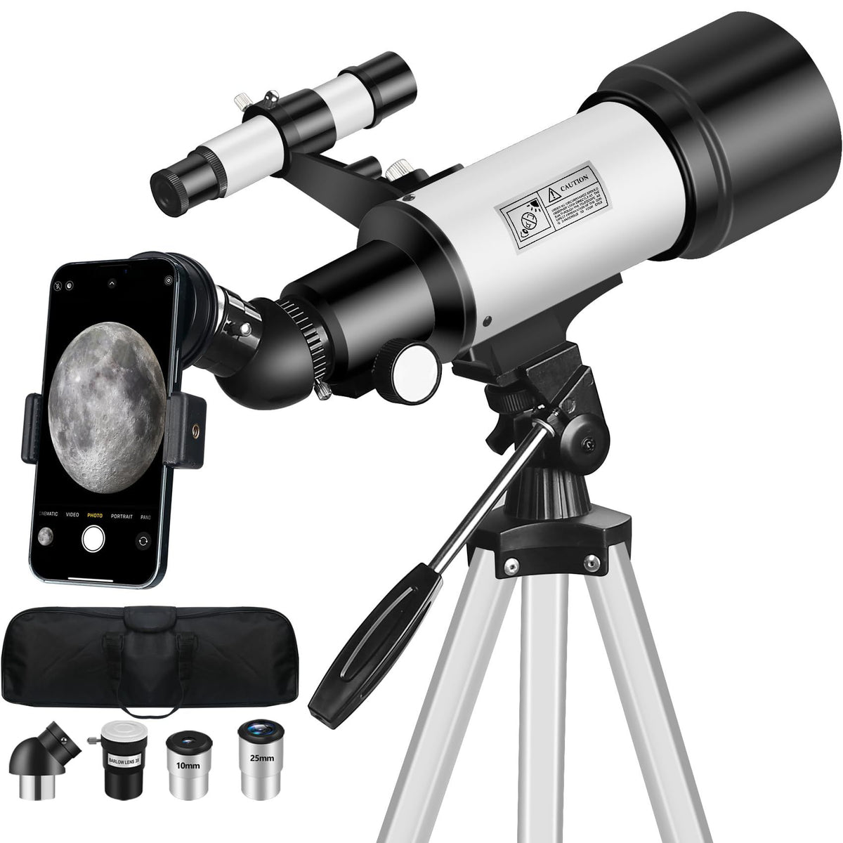 Telescope for Adult, 70mm Aperture 400mm Portable Telescope with Tripod, Finder Scope, Phone Adapter, Carrying Bag, Astronomical Refractors Telescopes for Kids Beginners Adults(Black)