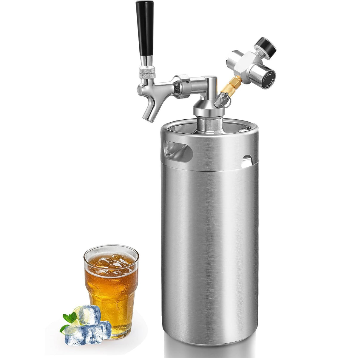 128oz Mini Keg Growler, Stainless Steel Portable Beer Keg Tap System
55PSI CO2 Pressure Growler Carbonation, Draft Beer Dispenser to Keep Fresh, Beer Tap System for Homebrew, Camping(silver)