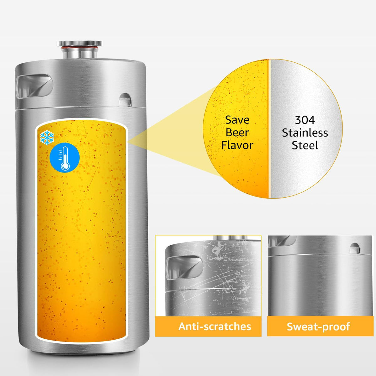 128oz Mini Keg Growler, Stainless Steel Portable Beer Keg Tap System
55PSI CO2 Pressure Growler Carbonation, Draft Beer Dispenser to Keep Fresh, Beer Tap System for Homebrew, Camping(silver)