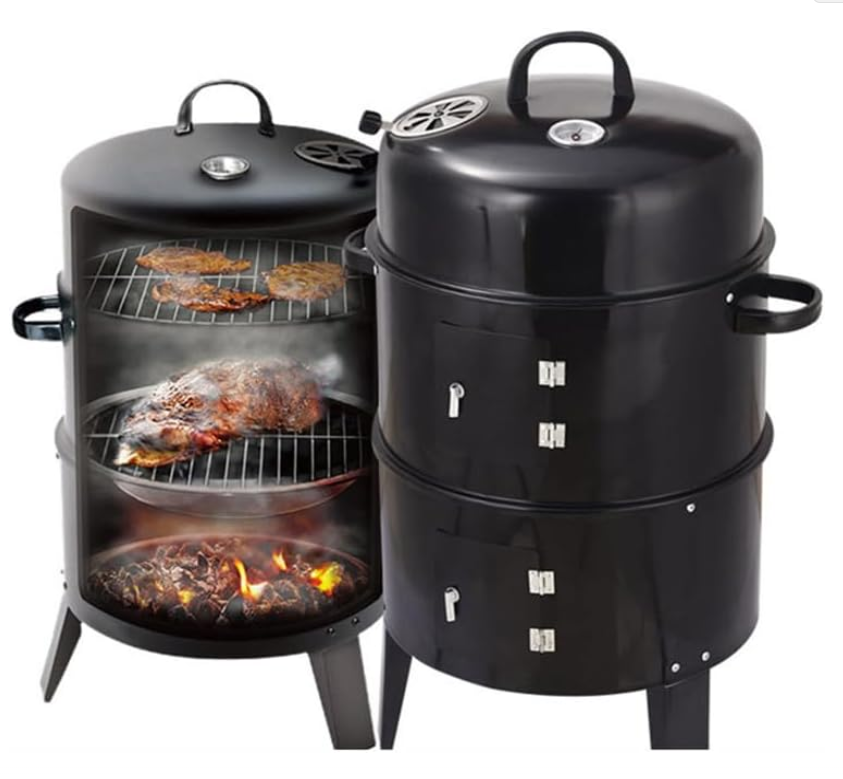 Outdoor Double-Layer Grill – Charcoal Wood-Fired Braising & Smoking Stove, Portable Grill for Camping, Outdoor Cooking, Backyard Kitchen, Patio & Garden BBQ(black)