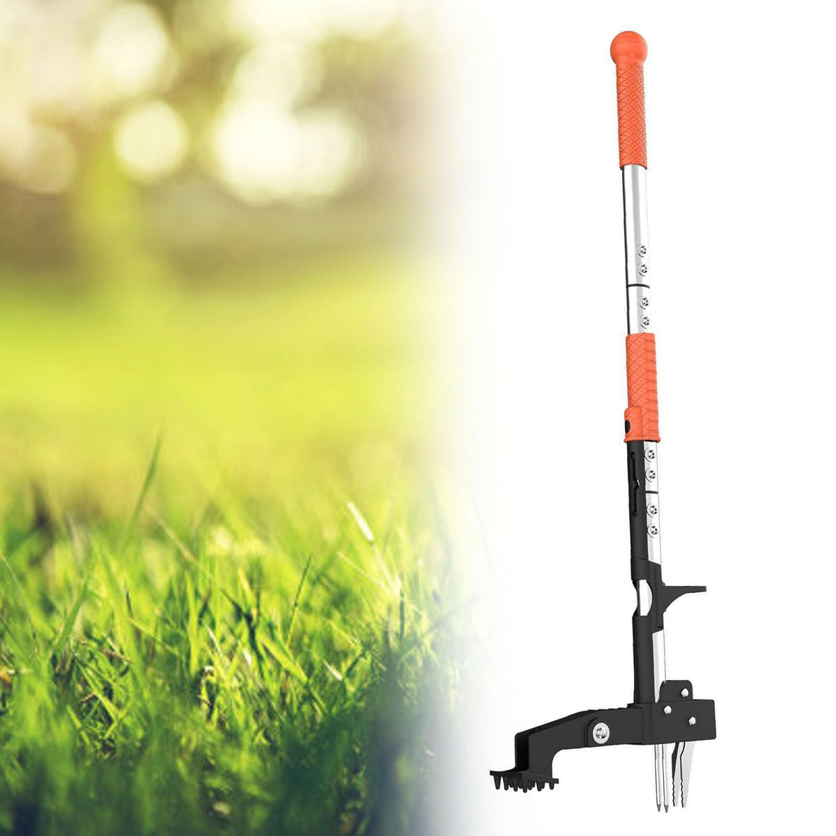 Weed Puller Tool, Gardening Stand Up Weeder Puller with 39.3" Ergonomic Long Handle and 4 Stainless Steel Claws, Heavy Duty Weed Remover Without Bending, Pulling or Kneeling(Orange)