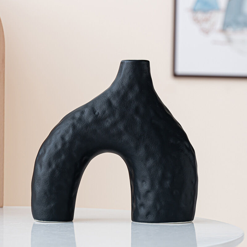 Minimalist Ceramic Vase Set (2-Piece): Modern Home Decor for Flower Arrangements (Black) | White Version Available In-Store