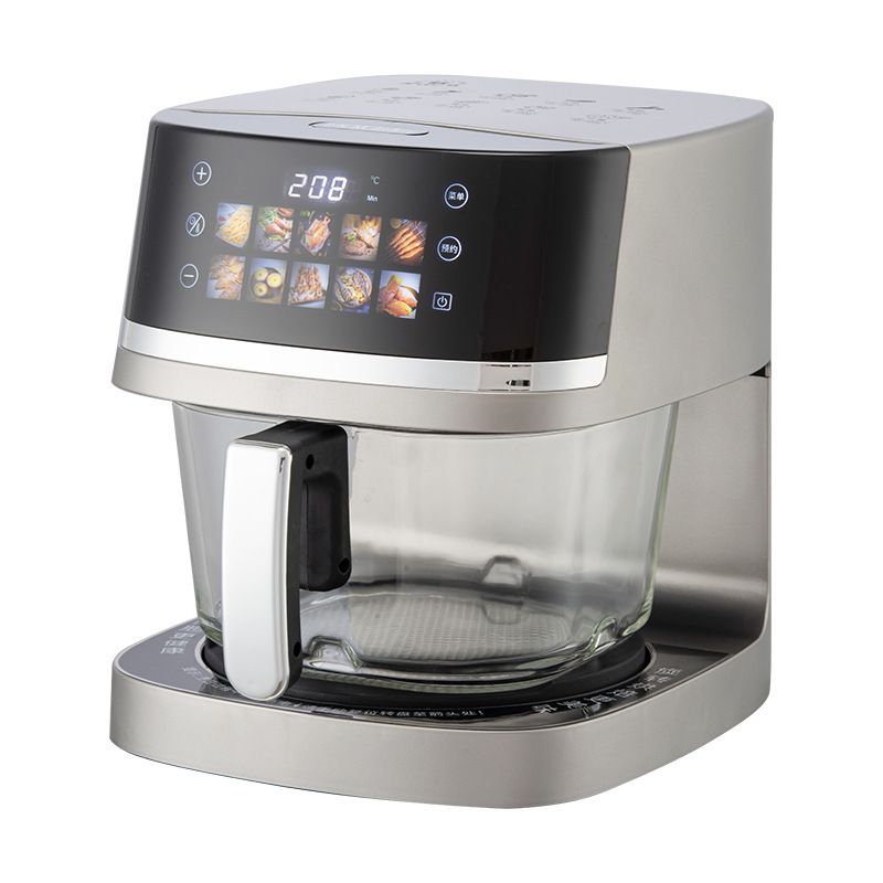 5L Smart Air Fryer with 360° Visible Glass Window, Zero-Coating Titanium Pot, Large Color Screen, One-Touch Control, 200° High-Temp Roasting for Healthy Crispy Meals.(Silver)