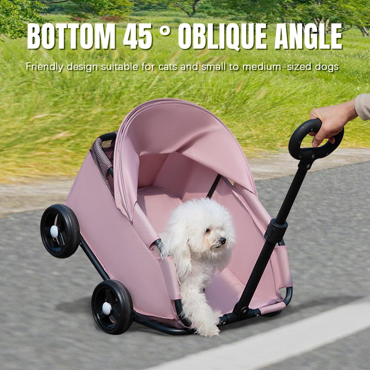 4-Wheel Dog Stroller with Sunshade Cover Collapsible Mesh Canopy Portable Pet Carrier for Outdoor Travel Shopping Walking Suitable for Small Dogs and Cats(Pink)