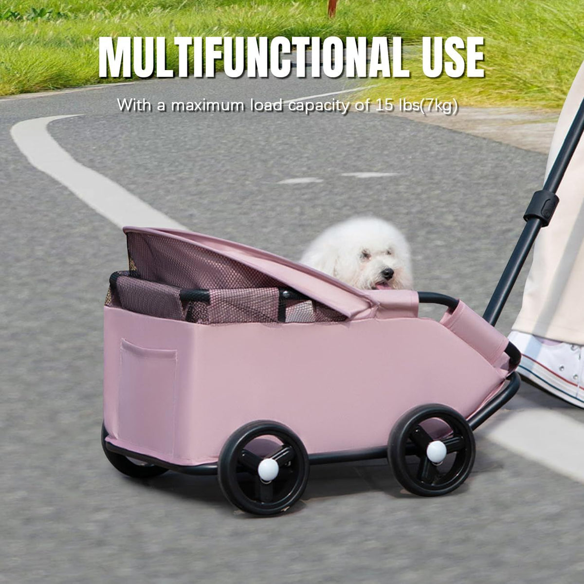 4-Wheel Dog Stroller with Sunshade Cover Collapsible Mesh Canopy Portable Pet Carrier for Outdoor Travel Shopping Walking Suitable for Small Dogs and Cats(Pink)