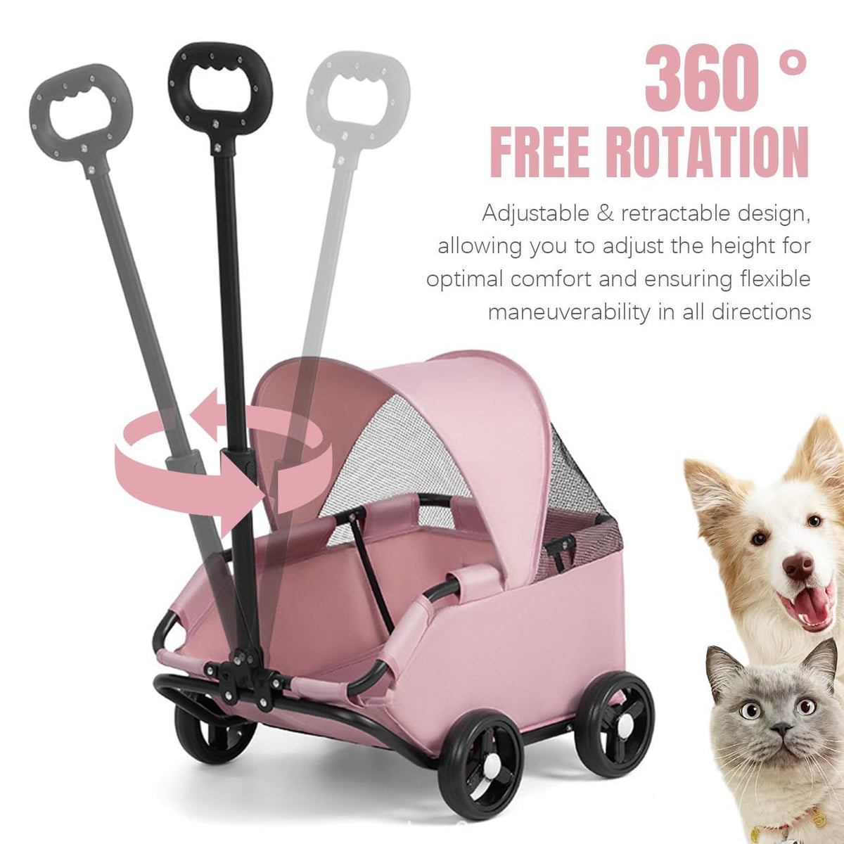 4-Wheel Dog Stroller with Sunshade Cover Collapsible Mesh Canopy Portable Pet Carrier for Outdoor Travel Shopping Walking Suitable for Small Dogs and Cats(black)