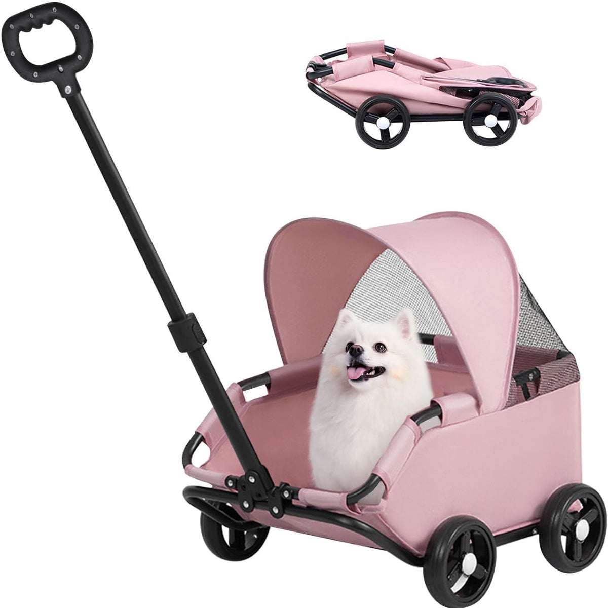 4-Wheel Dog Stroller with Sunshade Cover Collapsible Mesh Canopy Portable Pet Carrier for Outdoor Travel Shopping Walking Suitable for Small Dogs and Cats(black)