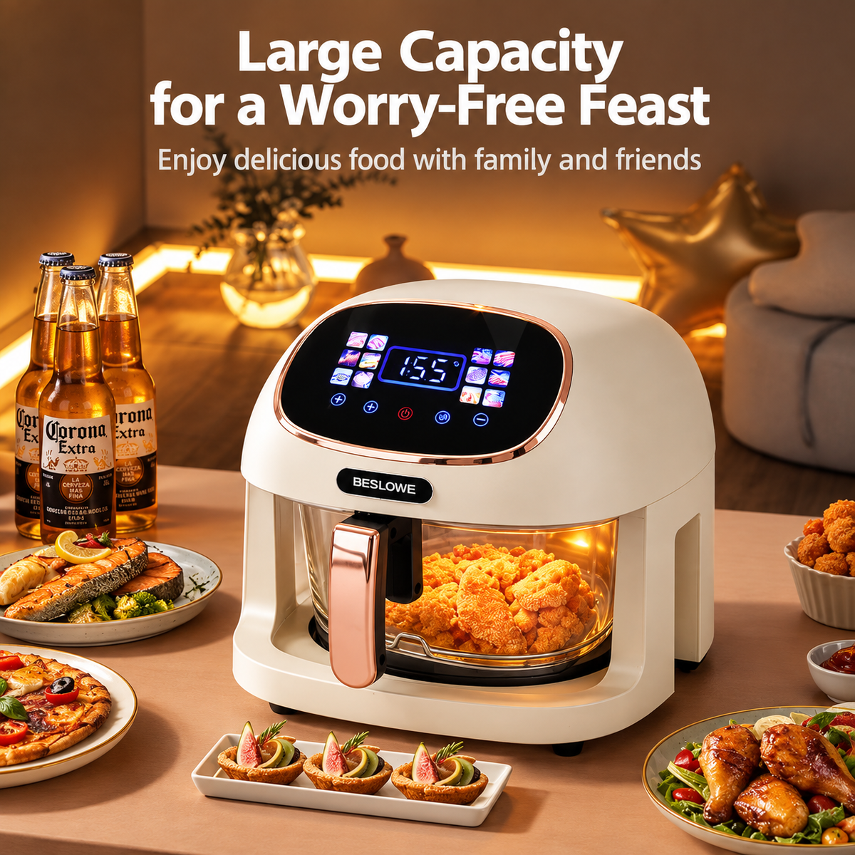 360° Panoramic Air Fryer for Effortless, Visible Healthy Cooking at Home (white)