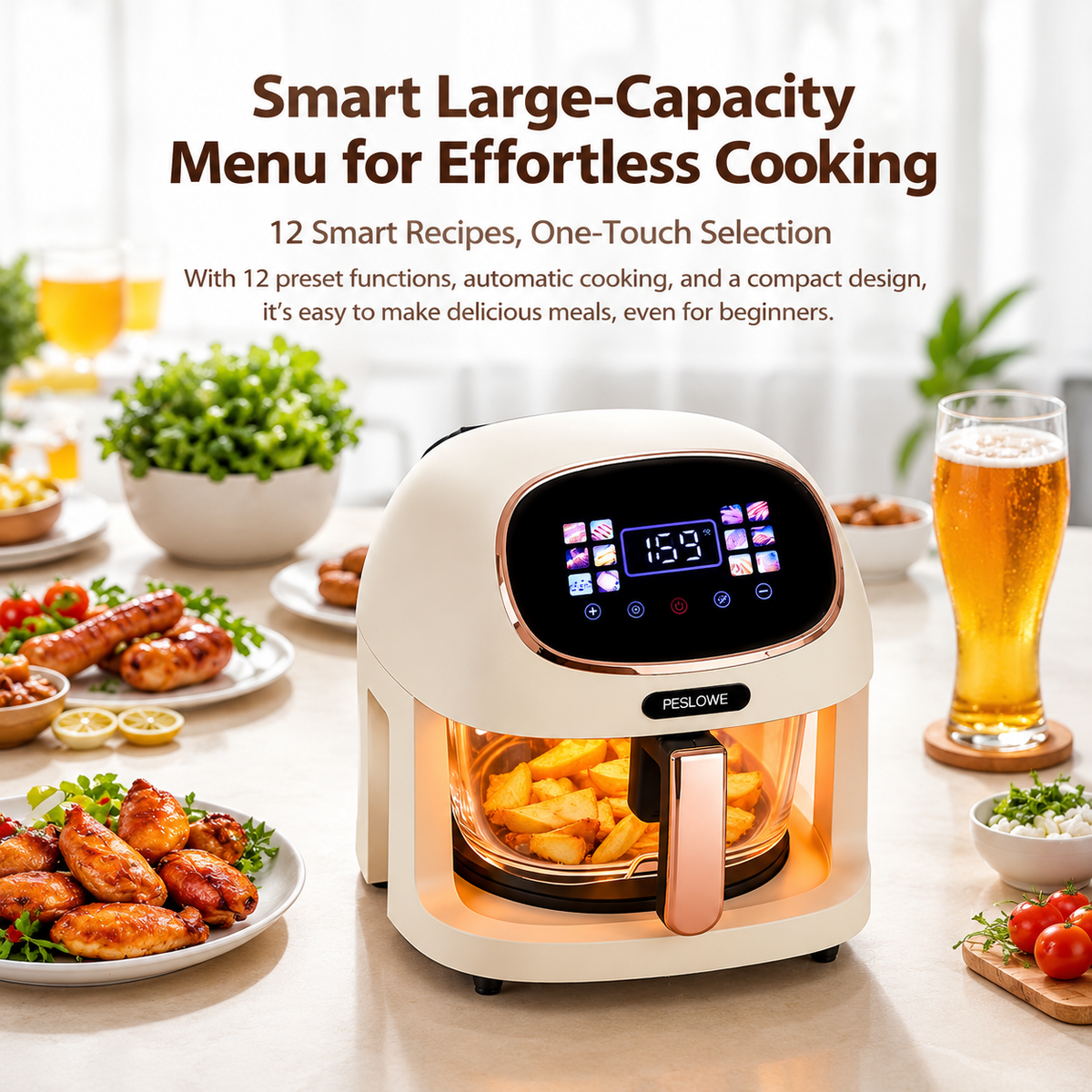 360° Panoramic Air Fryer for Effortless, Visible Healthy Cooking at Home (white)