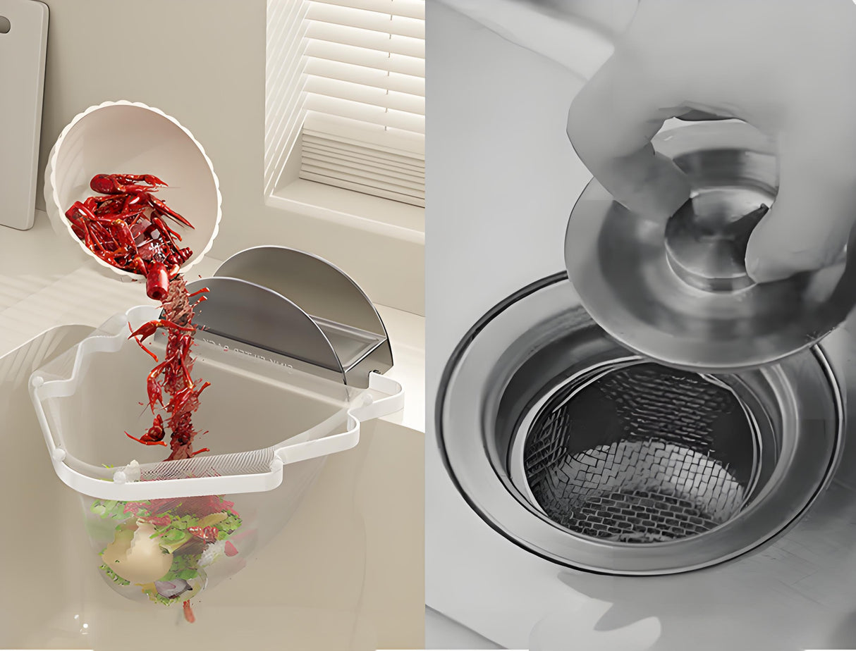 Kitchen Sink Filter Rack with 100 12cm*15cm Mesh Bags, Foldable Food Waste Strainer, Multi-functional Drain Basket(yellow)