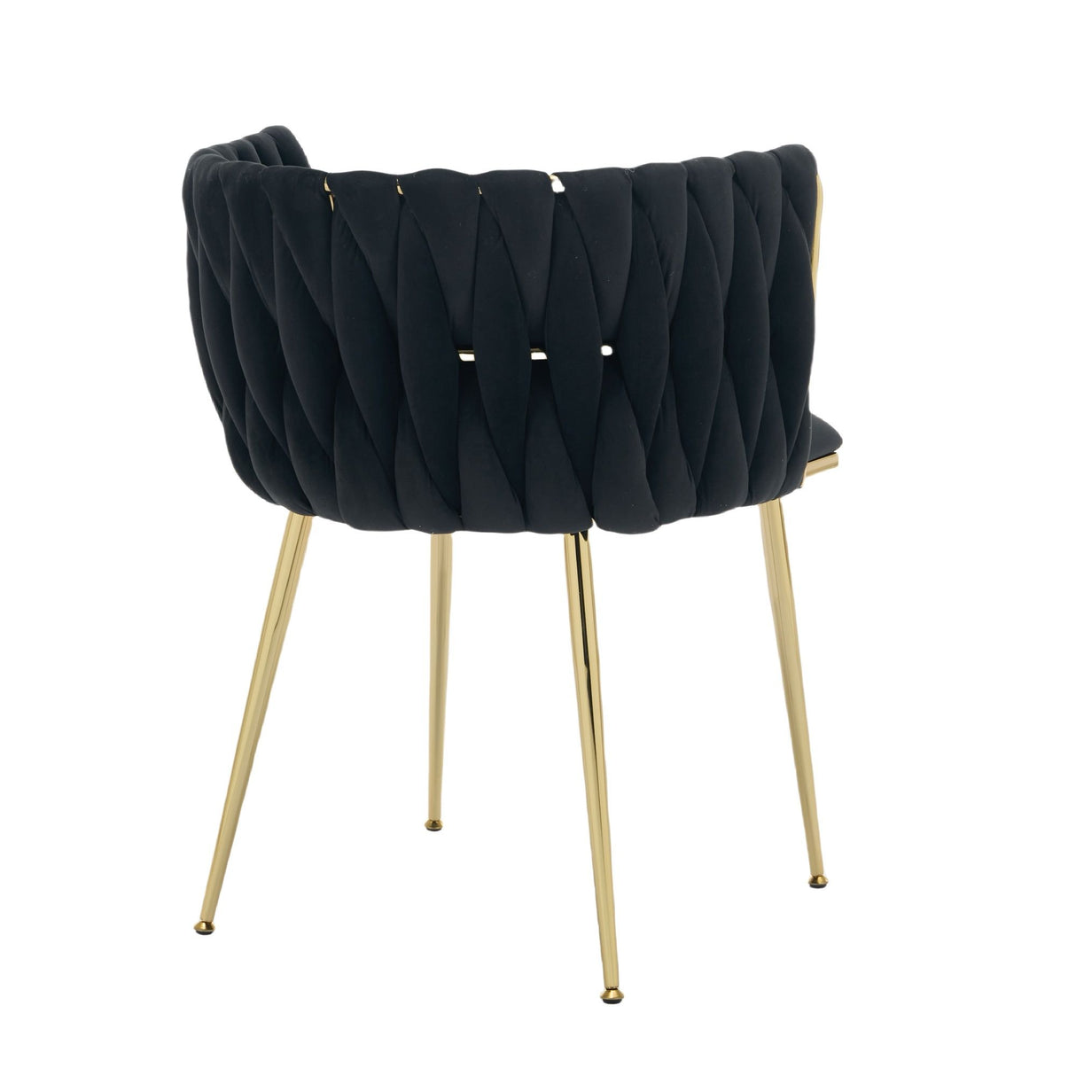 Set of 2 Velvet Upholstered Woven Dining Chairs with Golden Metal Legs, Black