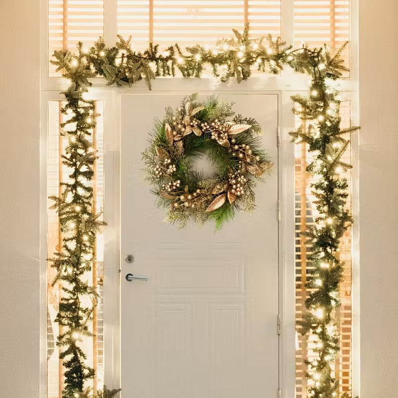 Classic Christmas Wreath Golden Leaves and Berries