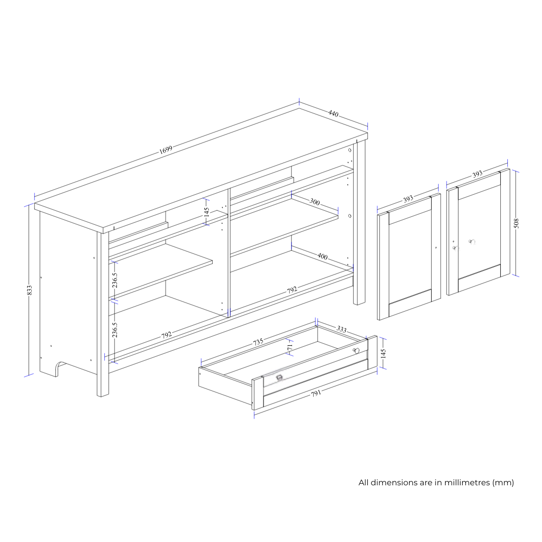 Noosa Buffet Sideboard White and Oak 4 Doors and 2 Drawers