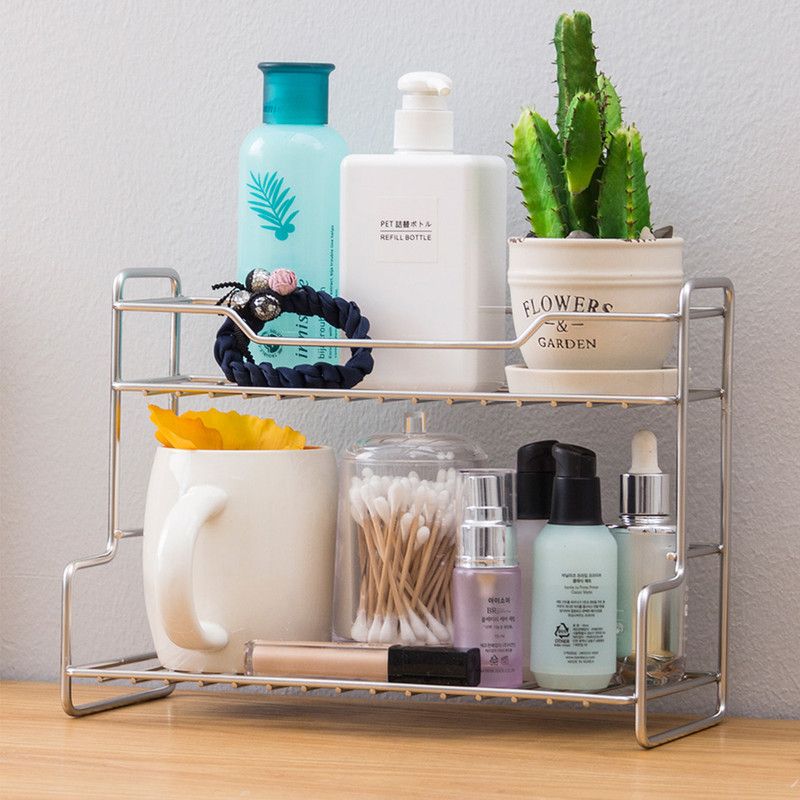 Mini Stainless Steel Kitchen Spice Storage Shelf Bathroom And Toilet Organizer Rack-Silver
