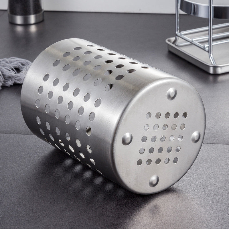 Stainless Steel Double-Tube Cutlery Basket With Storage Rack for Household Kitchen-Silver