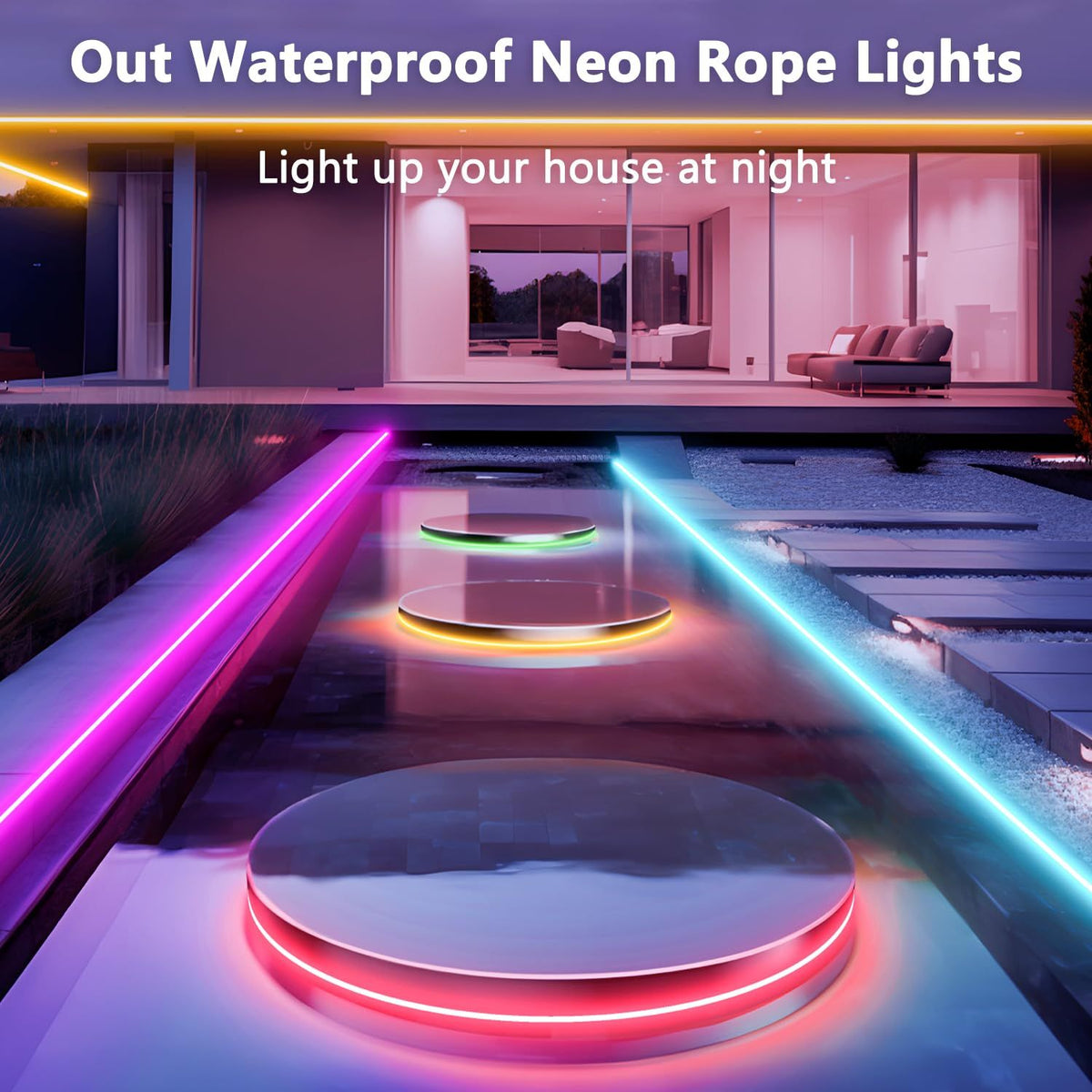16.4FT Led Neon Rope Lights with APP/Remote Control, Flexible DIY Design, Music Sync Neon Lights for Wall Decor, Outdoor IP67 Waterproof, RGB LED Strip Lights for Bedroom, Living, Gaming, Party