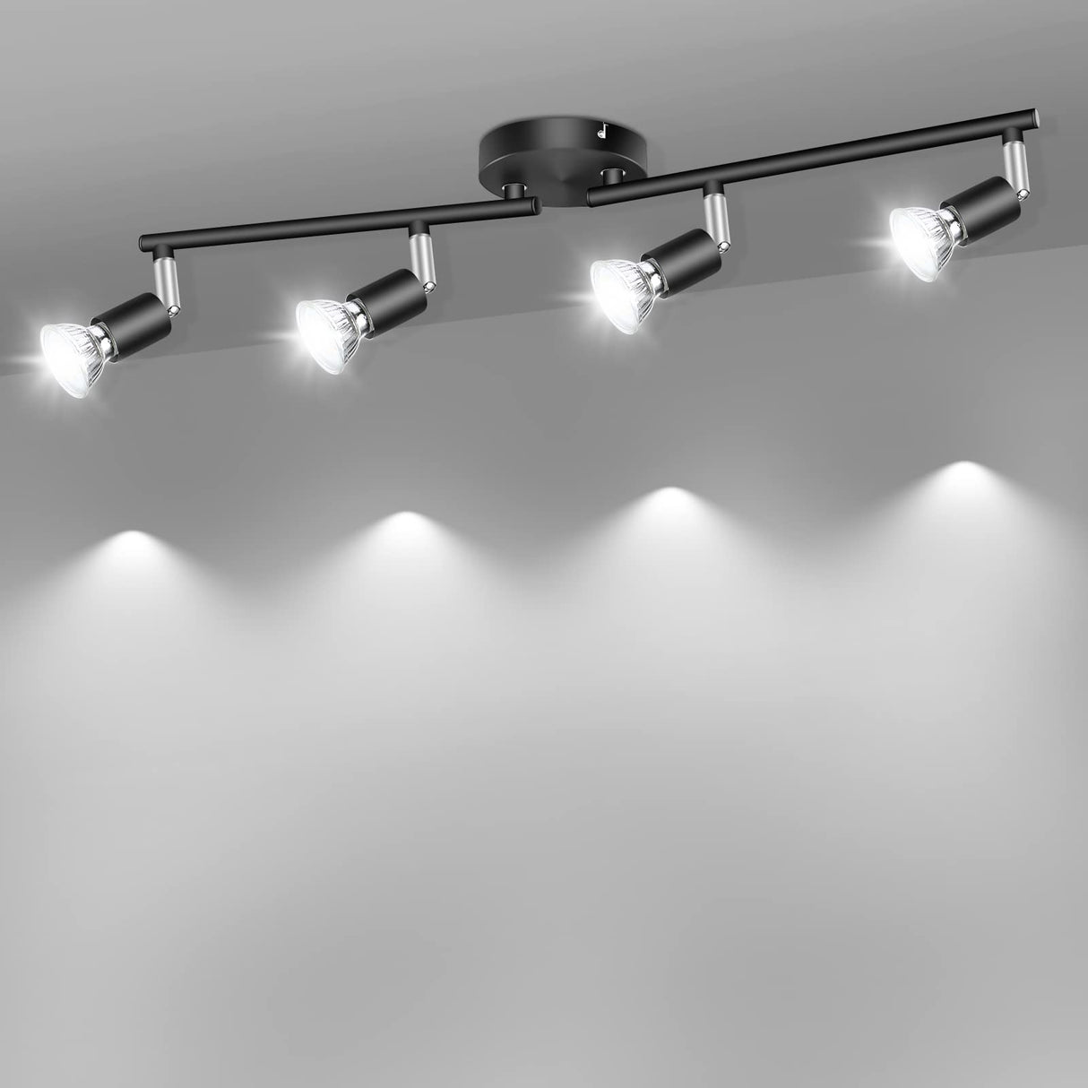 LED Ceiling Light,4 Way Rotatable Spot Lights for Ceiling,Flexible Ceiling Lights for Bedroom,Living Room, Black with Protectiv Bulb Trims(Gu10 Bulbs Not Included)