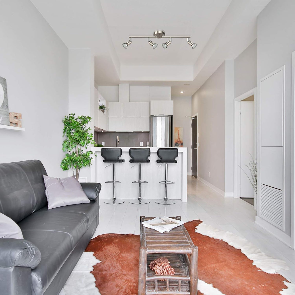 LED Ceiling Light,4 Way Rotatable Spot Lights for Ceiling,Flexible Ceiling Lights for Bedroom,Living Room, Black Nickel with Protectiv Bulb Trims(Gu10 Bulbs Not Included)