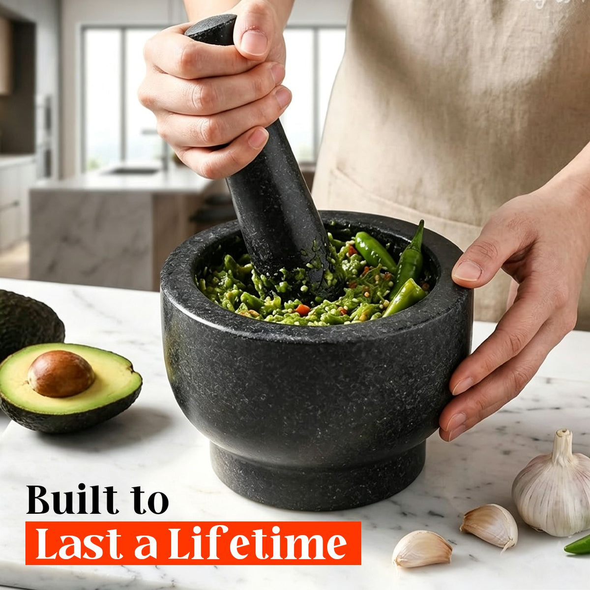 Granite Mortar and Pestle Set, 480ml Heavy Duty Stone Grinder Bowl with 15.5cm Pestle, Dark Grey, Manual Spice Grinder for Guacamole, Salsa, Pesto, Herbs, Spices, Nuts & Seeds