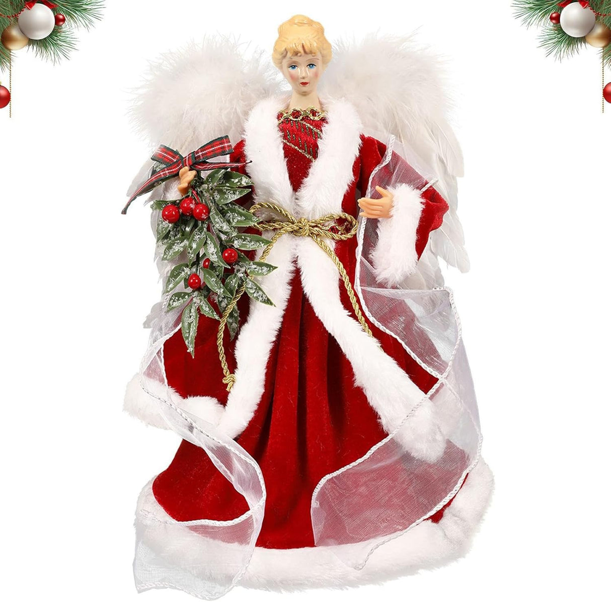 Christmas Tree Angel Tops Decorative Ornaments with White Feather Wings
